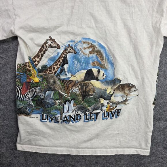 Vintage Habitat Shirt‎ Mens Large White Live And Let Live Animal Zoo Graphic 90s - Picture 2 of 12